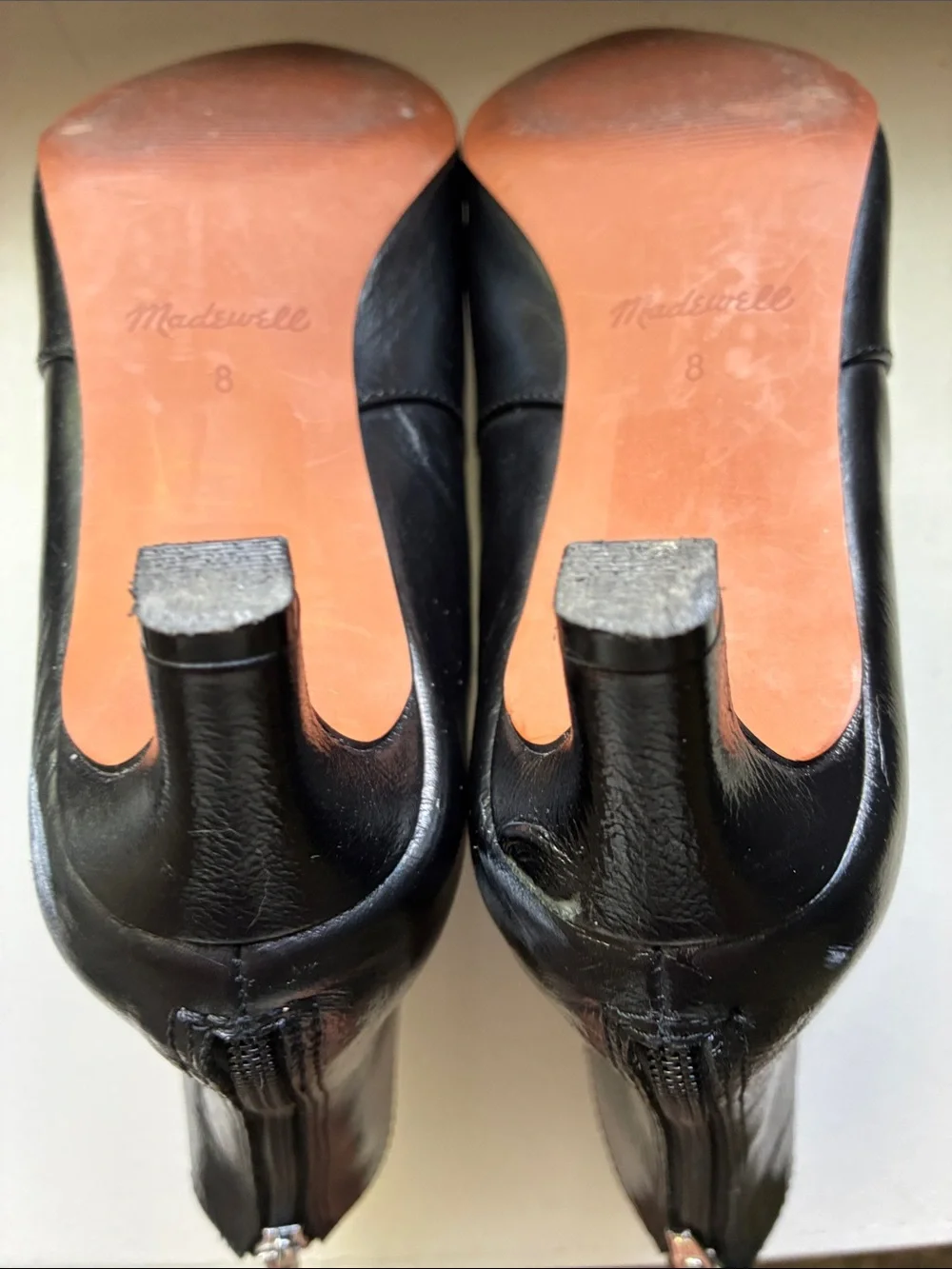 Madewell The Dimes Kitten-Heel Black Leather Zip-Back Ankle Boots